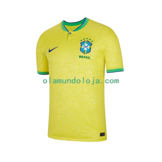 Camisola Brasil Homem Equipamento Primeiro Copa do Mundo 2022 Manga Curta